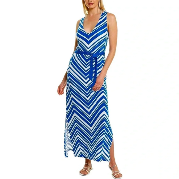 La Blanca Archistripe Swim Cover Up Maxi Dress Blue MISSING BELT Size M NWT - Picture 11 of 11